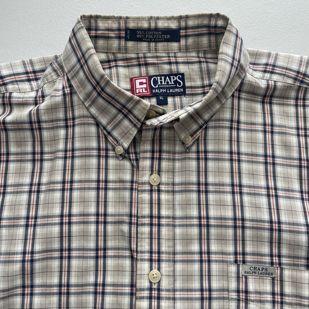 VTG Chaps Ralph Lauren‎ S/S Shirt Plaid Brown XL